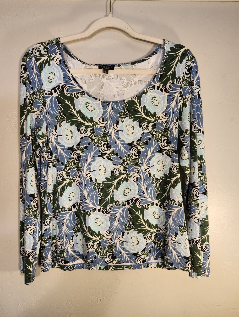 Talbots Blue and Green Floral Long-Sleeve Scoop Neck Top